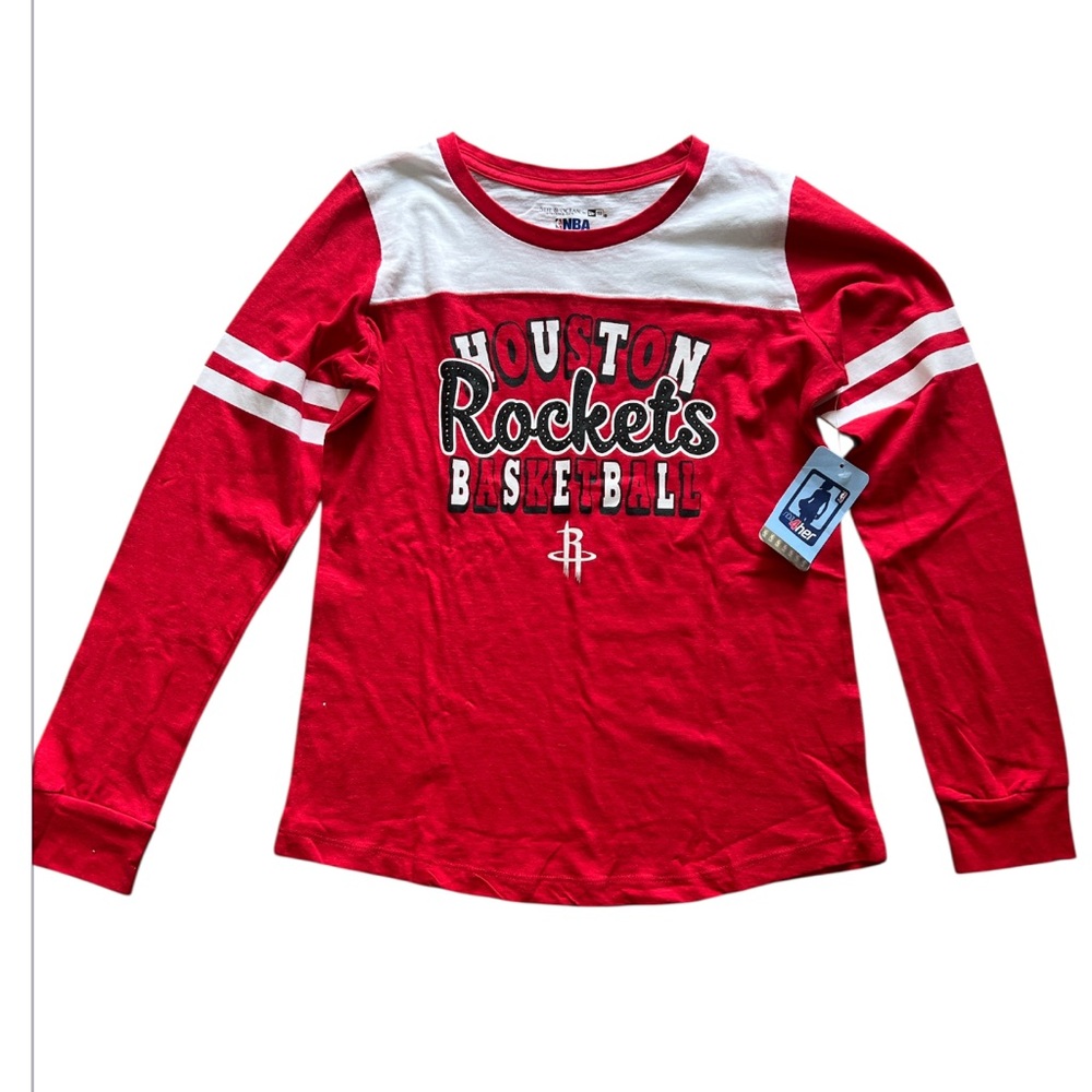 NBA Houston Rockets Long Sleeve Girls Shirt‎ Red White Size 14/16 NWT